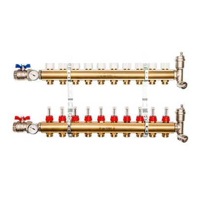 Коллекторная группа для теплого пола STOUT SMB0473 - 1" на 10 контуров 3/4"EK (латунь) 1045527227 - фото 129435