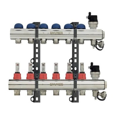 Коллекторная группа для теплого пола EMMETI TOPWAY - 1" на 12 контуров M24x19 с пласт.держателями 963685927 - фото 129577