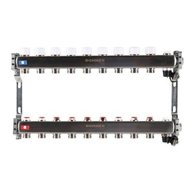 Коллекторная группа для радиаторного отопления ROMMER RMS3201 - 1" на 9 контуров 3/4"EK 1405800991 - фото 129885