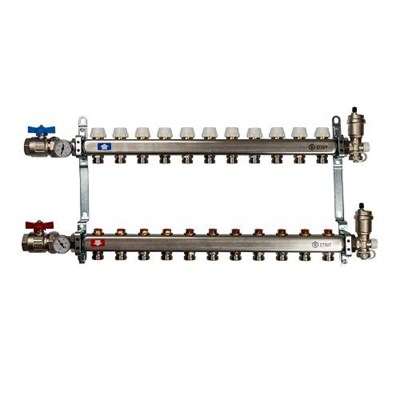 Коллекторная группа для радиаторного отопления STOUT SMS0912 - 1" на 11 контуров 3/4"EK (нерж.сталь) 1691749494 - фото 129908