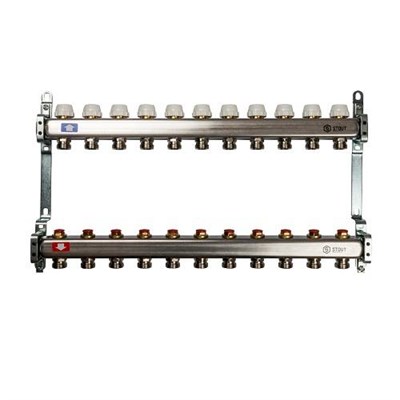 Коллекторная группа для радиаторного отопления STOUT SMS0922 - 1" на 11 контуров 3/4"EK (нерж.сталь) 1776455091 - фото 129919