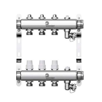 Коллекторная группа для радиаторного отопления Wester W903 - 1" на 3 контура 3/4" Евроконус 662465078 - фото 130016