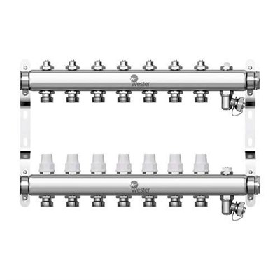 Коллекторная группа для радиаторного отопления Wester W903 - 1" на 7 контуров 3/4" Евроконус 1833037942 - фото 130020