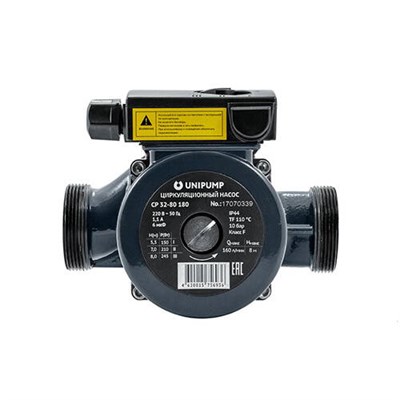 Насос циркуляционный UNIPUMP СР 32-80 180 (0,245 кВт, PN10, Hmax 8 м, 1х230В, чугун) 1603703554 - фото 175571