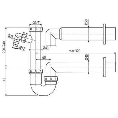 Сифон для мойки AlcaPLAST - A81-Ду50 (с накидной гайкой 6/4" и штуцером) 327849750 - фото 186702