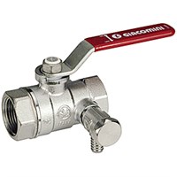 Кран шаровой Giacomini R250DS - 1/2" (ВР/ВР, PN42, со сливным штуцером 1/4", ручка-рычаг красная) 163520498