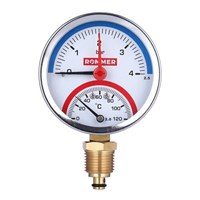 Термоманометр радиальный ROMMER RIM-0006 - 1/2" (D80 мм, шкала 0-120°C/0-10 бар с запорным клапаном) 248965259